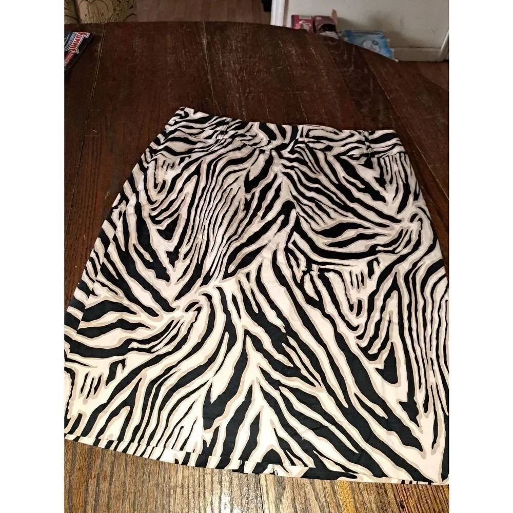 Size 16 Rafaella Tan Cream Black Zebra Animal Striped Midi Skirt Wide Belt Loops